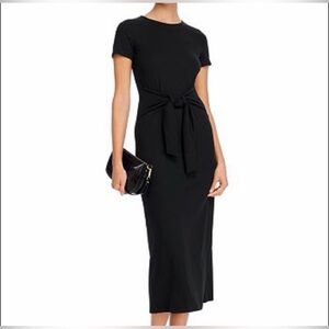 AQUA Ribbed Tie Waist Black Short Sleeve Long Maxi Dress Large EUC